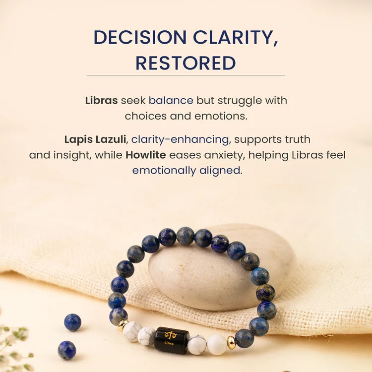 LIBRA (तुला राशि) ZODIAC LAPIS LAZULI AND HOWLITE BRACELET