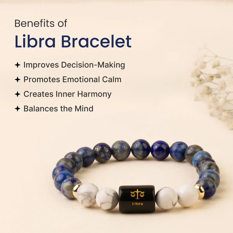 LIBRA (तुला राशि) ZODIAC LAPIS LAZULI AND HOWLITE BRACELET