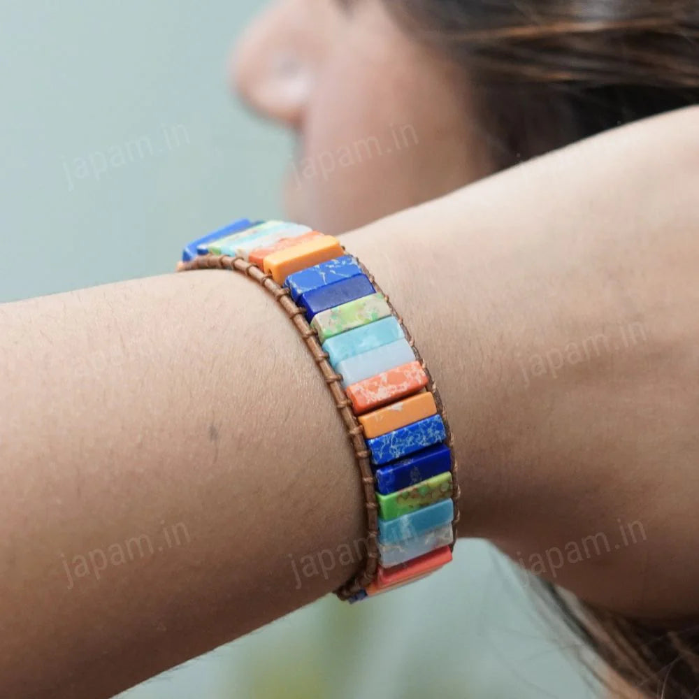 NEW 7 CHAKRA MICRO TILE BAND WITH CERTIFIED STONES BRACELET
