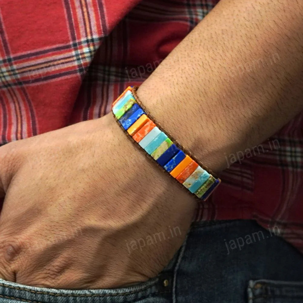 NEW 7 CHAKRA MICRO TILE BAND WITH CERTIFIED STONES BRACELET