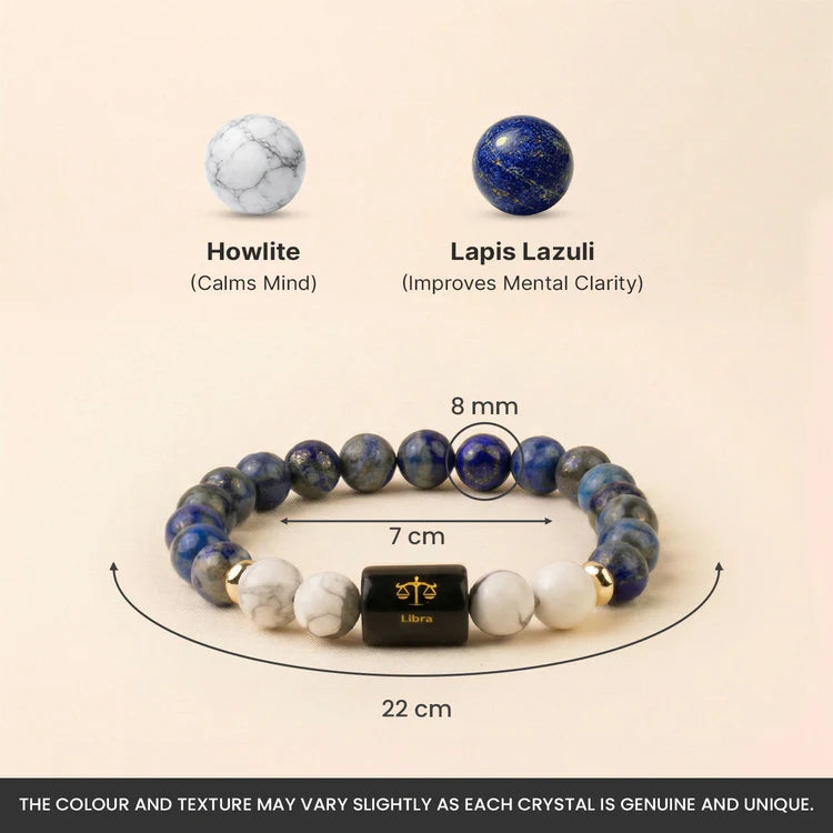 LIBRA (तुला राशि) ZODIAC LAPIS LAZULI AND HOWLITE BRACELET