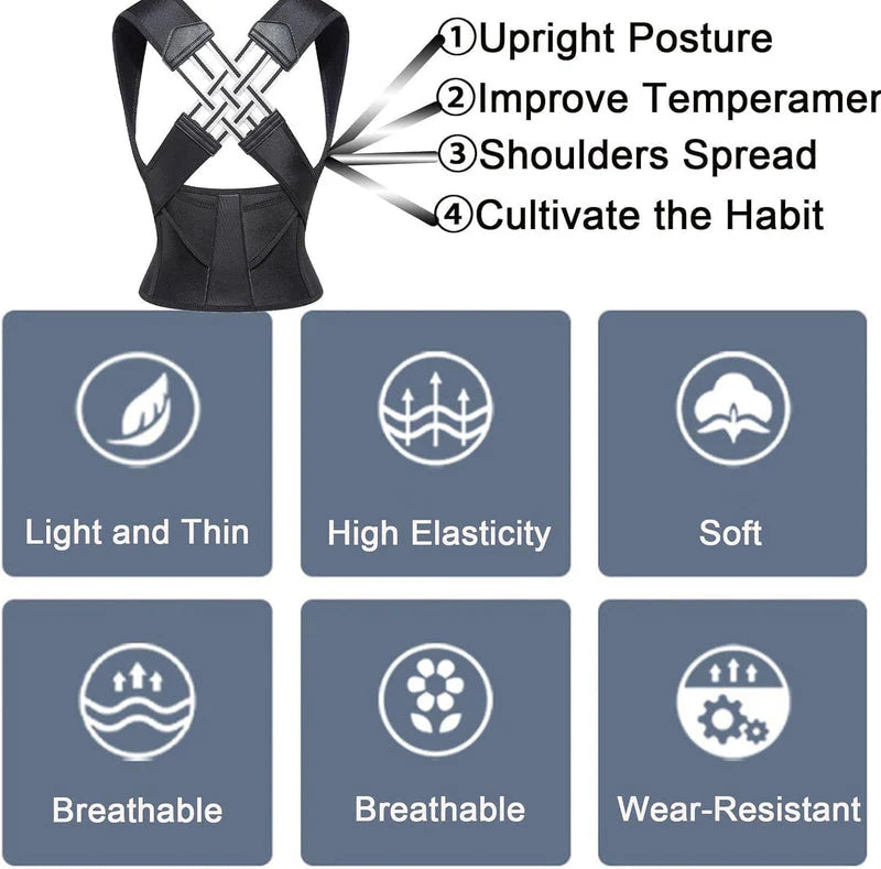 PREMIUM POSTURE CORRECTOR SHOULDER BELT – ADJUSTABLE BACK SUPPORT BRACE FOR MEN & WOMEN