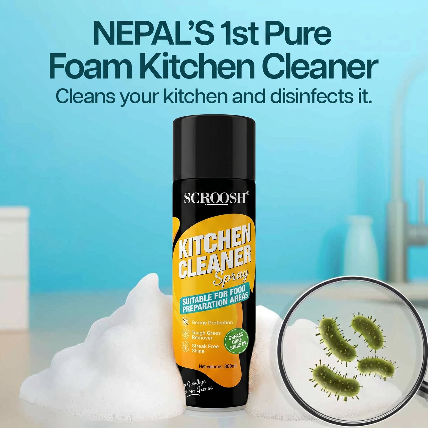 NEPAL'S #1 FOAM-BASED COMPLETE KITCHEN CLEANER & DISINFECTANT