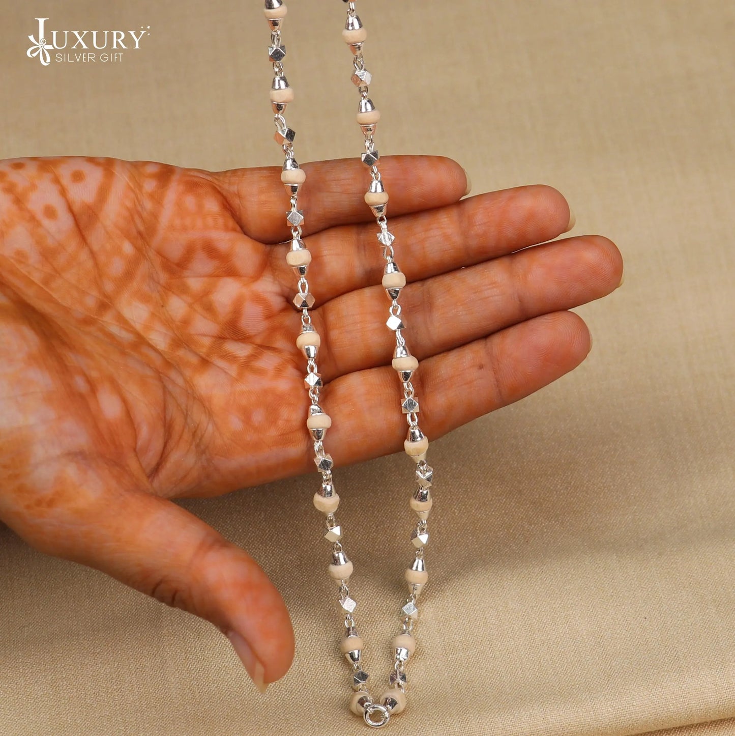 SILVER PLATED TULSI MALA FOR WOMEN – FAITH MEETS ELEGANCE