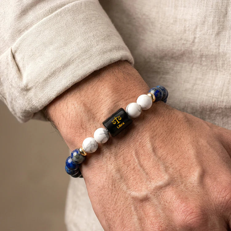 LIBRA (तुला राशि) ZODIAC LAPIS LAZULI AND HOWLITE BRACELET